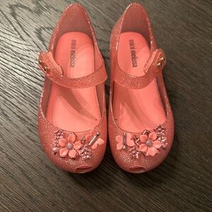 Mini Melissa Sparkling Pink Floral Dress Shoes